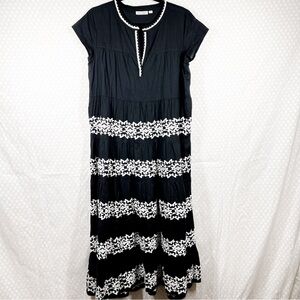 Roller Rabbit‎ Black White Embroidered Tiered Maxi Dress